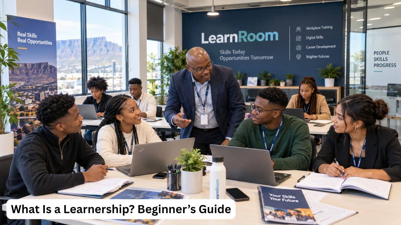 Young South African learners gaining practical workplace experience during a learnership programme